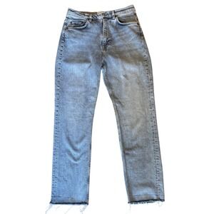 & Other Stories Straight Leg Jeans 29/28 Light Blue Raw Hem High Rise Denim
